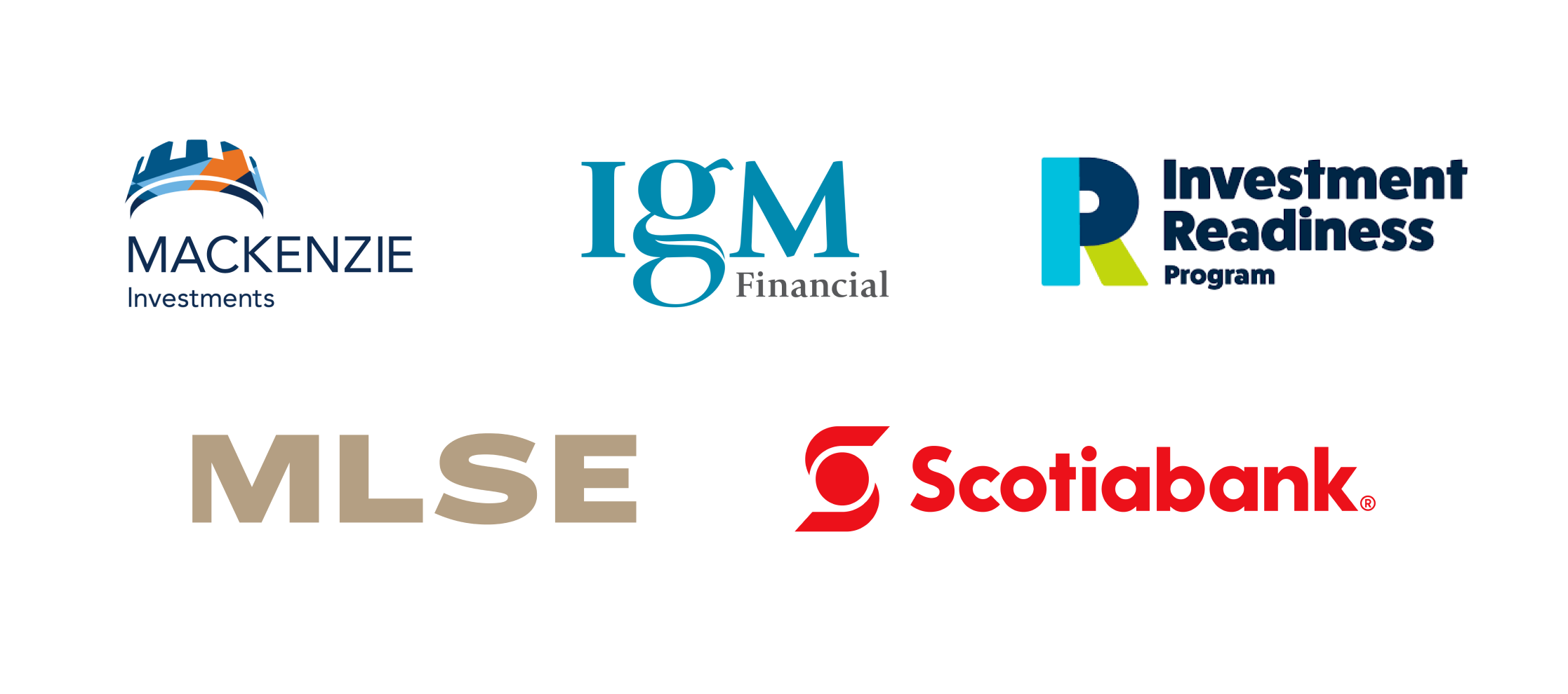 Logos: Mackenzie Investments, IGM Financial, Investment Readiness Program, MLSE, Scotiabank)