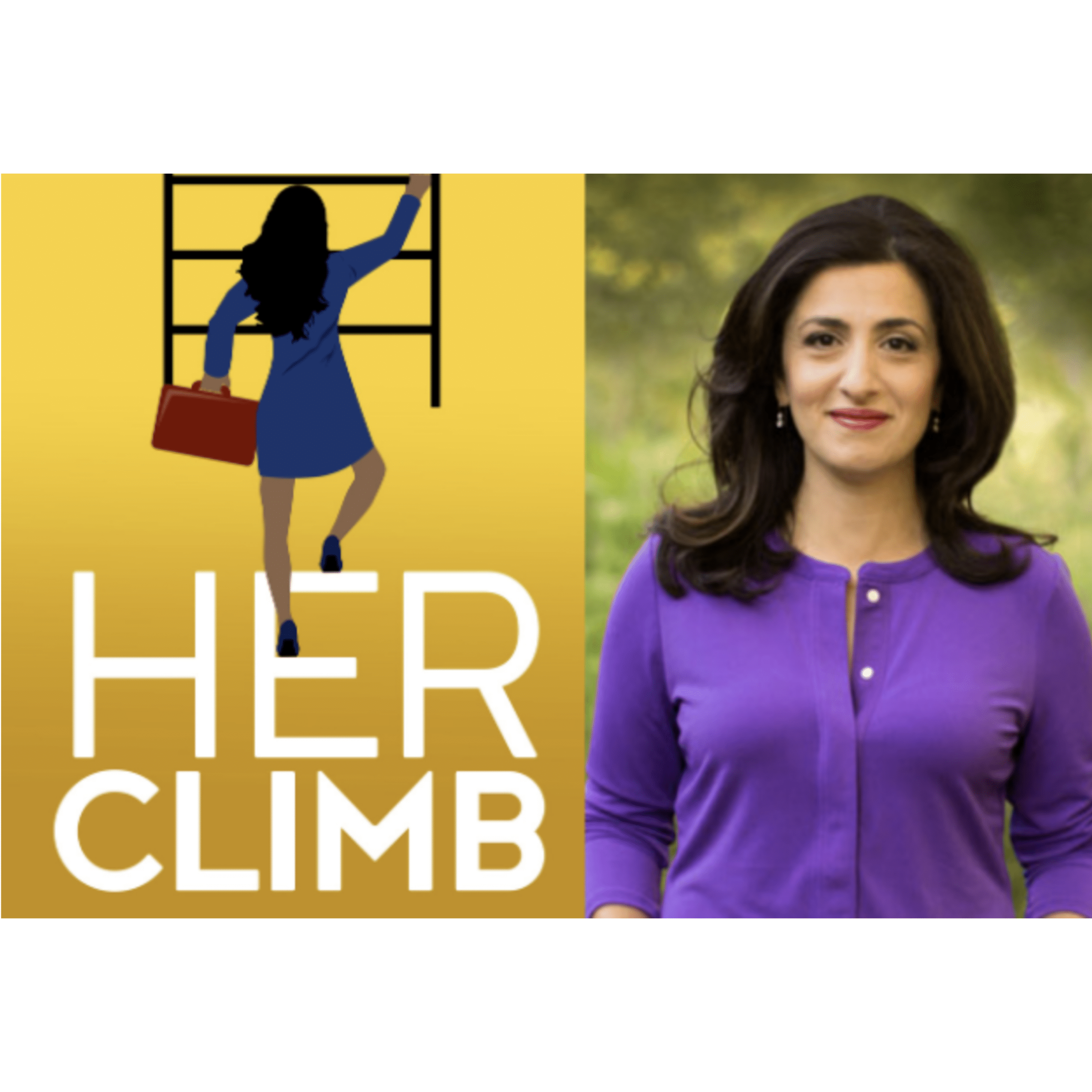 Her Climb logo with a photo of a woman wearing a purple top smiling