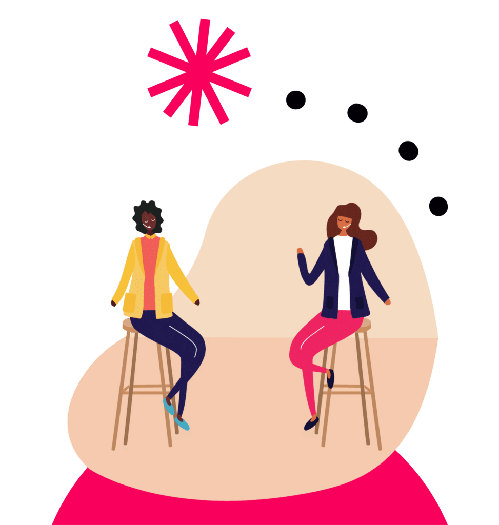 Illustration of two women sitting on stools next to each other