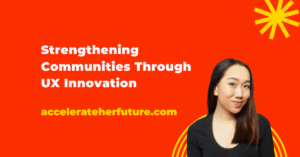 Cover photo that says "Strengthening Communities Through UX Innovation" on a red background