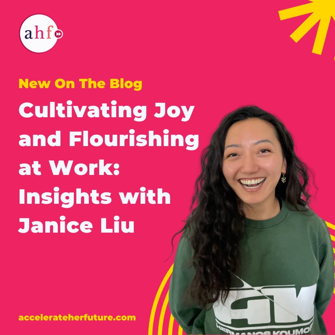 A blog cover image that says " New on the Blog Cultivating Joy and Flourishing at Work: Insights with Janice Liu"