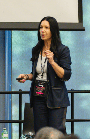 Woman standing presenting