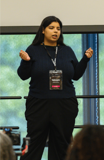 Woman standing presenting